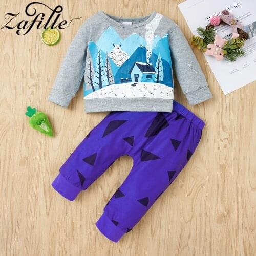 ZAFILLE Baby Boy Clothes Set Cartoon pattern Sweatshirt+Pants Baby Winter Clothes Toddler Boy Outfits Newborn 0-18M kids clothes