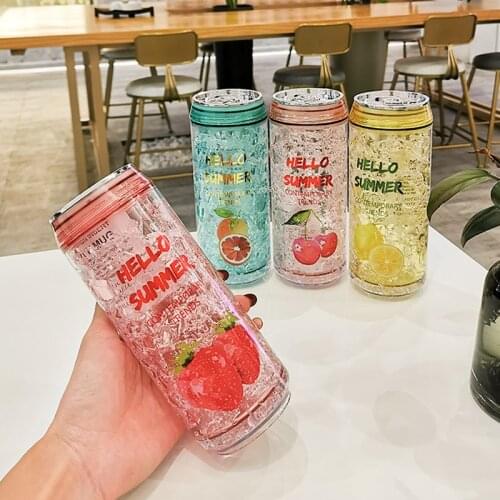 Creative Fashion Cans Summer Ice Cup Kawaii Plastic Water Bottle With Lid Outdoor Sports Men Women Students Drinking Straw Cups