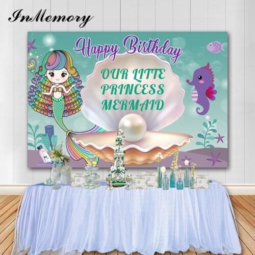 InMemory Mermaid Backdrop For Photo Studio Kids Birthday Party Custom Photography Background Vinyl Backdrops Decor Poster Banner