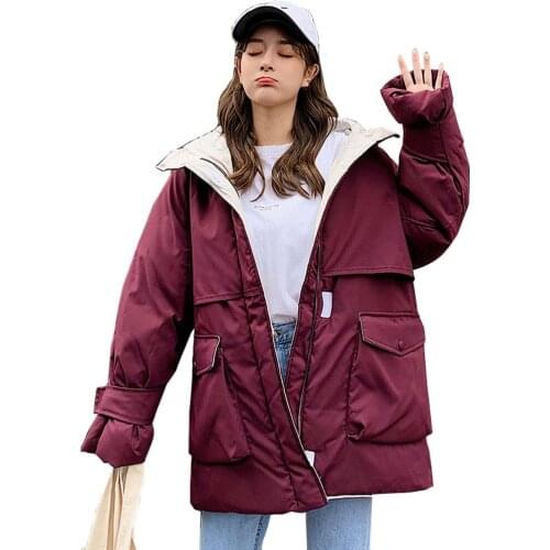 Black 2019 Long Parkas Winter Jacket Women Hooded Big Pocket Thicken Cotton Padded Jackets Female Solid Parka Outerwear R1133