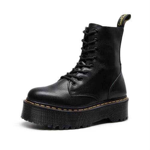 JX687 Genuine Leather Thick bottom Motorcycle Boots For Women Autumn 2019 Fashion Designer shoes Round Toe Lace-up Combat Boots