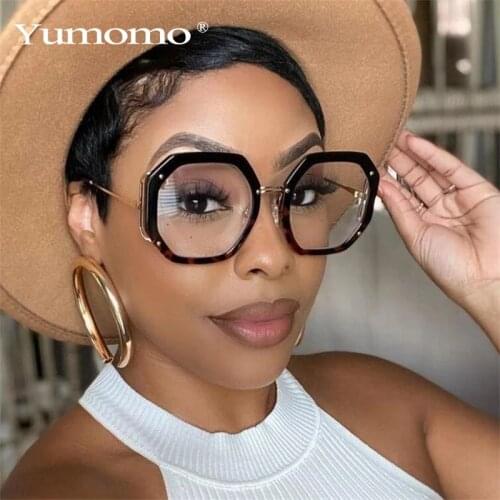 Office Anti Blue Light Glasses Women Computer Glasses Unique Fashion Big Polygon Round Eyewear Optical Spectacle Eyeglasses