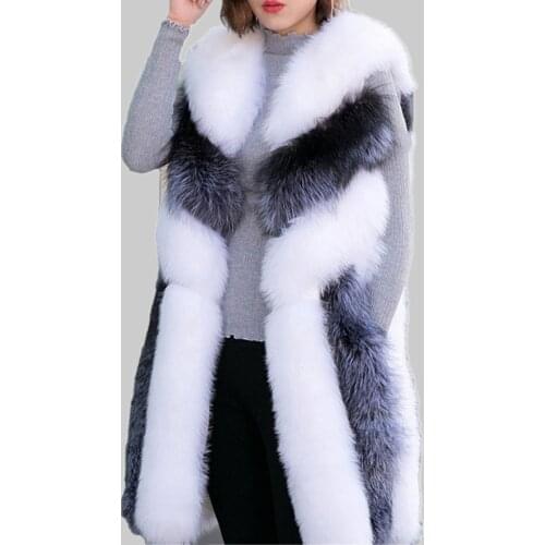 Lisa Colly Women Long Artifical Fox Fur Vest Women Winter Fashion Faux Fox Fur Vest Jacket Woman Warm Fake Fox Fur Coat Overcoat