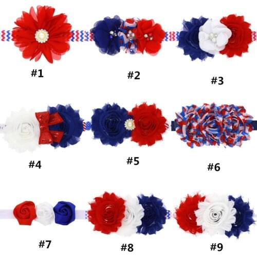 10pcs/lot , shabby chiffon flower with elastic , red / white /blue color chiffon flower for headband accessories flag day