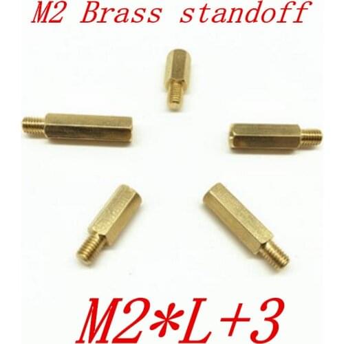 100pcs/lot M2*L+3 2mm Brass Standoff Spacer Male Female M2 Brass Threaded Spacer hex spacer length 4mm to 60mm