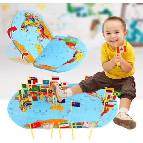 3D Wooden Puzzles World Map Toy National Flag Stereo Toys Educational early Learning Jigsaw Toys for kids children