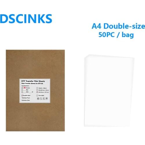 50PC A4 DTF PET film 100U transparent Double Sided Adhesive Film transfer DTF Film printing For Hot melt powder DTF film