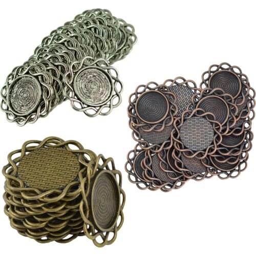 60pcs/lot Tiny Flower Pattern Retro Tray Cabochon Base 20mm DIY Accessories for Handmade Jewelry