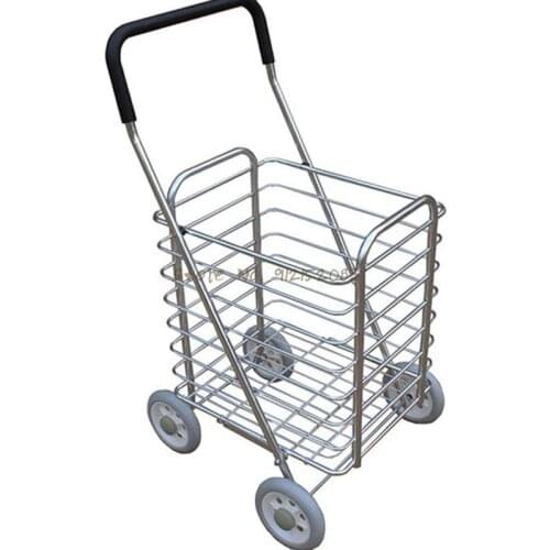 Large Shopping Cart Aluminum Food Shopping Cart Folding Trolley Cart Small Trailer Food Basket Cart With Four Large Wheels