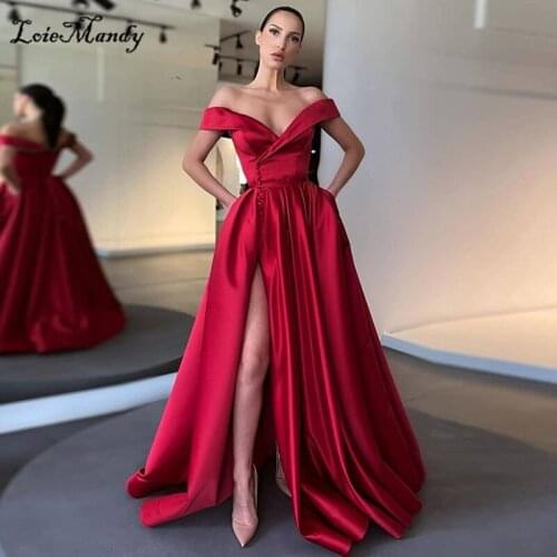 Burgundy Prom Dress With Pocket 2022 Long Sexy Off Shoulder Evening Dresses For Girls Vestidos de fiesta de noche largos elegant