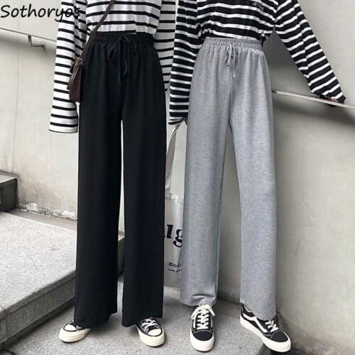 Women Pants High Waist Drawstring Casual Straight Full Length Velvet Thick Trousers Womens Warm Stylish Simple Wild Streetwear