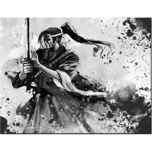 Black white samurai diamond painting japanese art 5d diy handmade embroidery kit square round drill for boys room decor YG1526