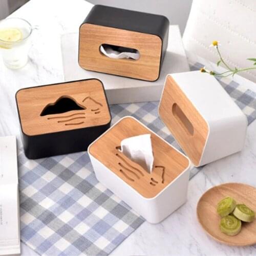Home Kitchen Wooden Plastic Tissue Box Solid Wood Napkin Holder Case for Home Decoration Simple Stylish Car Box Storage Organize