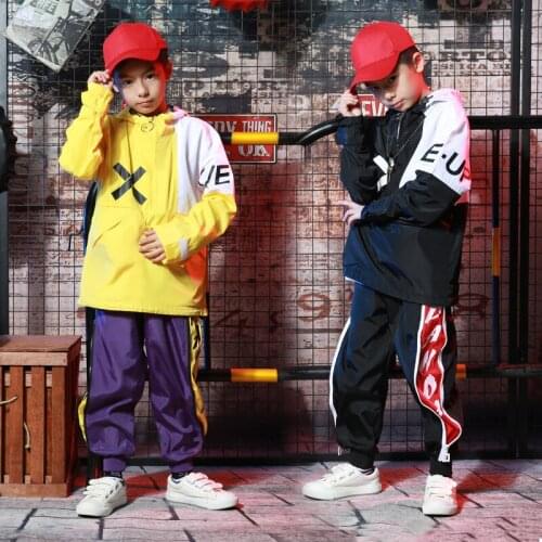 Kids Hip Hop Printing Clothing Girls Boys Sweatshirt Jogger Pants Jazz Dance Costumes Set Ballroom Dancing Clothes Outfits Boys