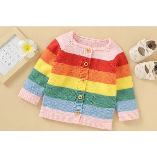 Baby Sweaters Fashion Rainbow stripes Infant For Girls Knitwear Long Sleeve Autumn Winter Toddler Newborn Babies Soft Outerwear