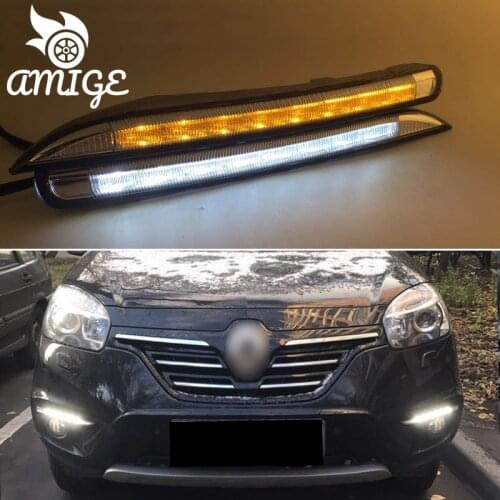 DNO Car 12V LED DRL Day Light For Renault Koleos 2010 2011 2012 2013 2014 Turn Yellow Signal Auto Daytime Running Lamp