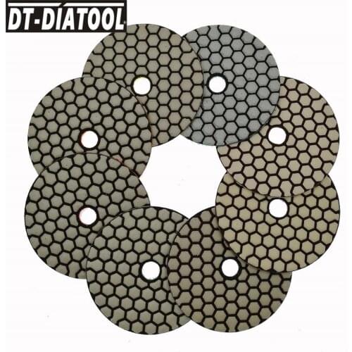 DT-DIATOOL 8pcs Dia 100mm/4" Professional Dry Diamond Polishing Pads Flexible Sanding Discs With 1pc Rubber or Aluminium Backer