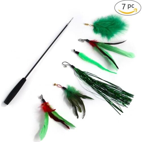 Cat Toy Green Series 7-piece Fishing Rod Funny Cat Stick Variety Combination Pet Toy Set