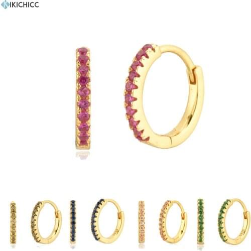 Kikichicc 925 Sterling Silver Gold Rose Red Huggies Piercing Hoops Luxury Zircon CZ Hoops Piercing Colorful Jewelry For Female