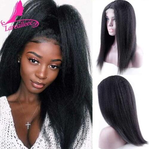 Kinky Straight Human Hair Wigs 4x4 Lace Closure Wig Brazilian Hair Yaki Straight Pre Plucked With Baby Hair Remy Lace Wig