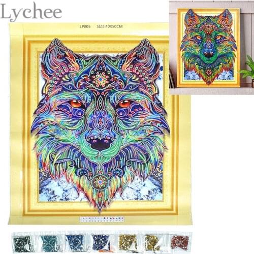 Lychee Life Special Shaped Wolf Design Diamond Embroidery Rhinestone Diamond Painting Cross Stitch DIY Semi-finished Crafts