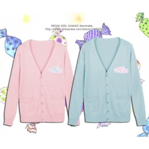 Cute Candy Embroidery Japanese JK Uniform Sailor Sweater Long Sleeve Cardigan Cosplay Thick Winter
