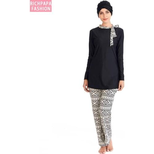 Muslim Swimsuit Islam Women Long Sleeve Full Face Hijab Swimwear Flowers Clothing Burkinis Plus Size Islamic Swim