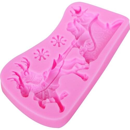 New reindeer pull cart santa fondant cake mold chocolate mold cake decoration silicone mold