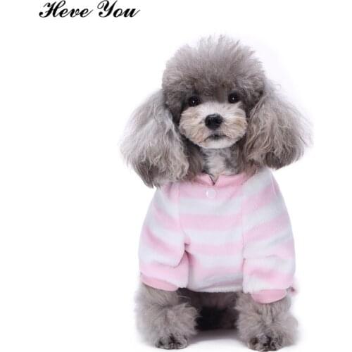 Heve You Clothes Witer Pet Pajamas Dog Jumpsuits Warm Chihuahua Clothes Pink Stripe Flannel Puppy Dog Costume Cat Clothing XS~XL