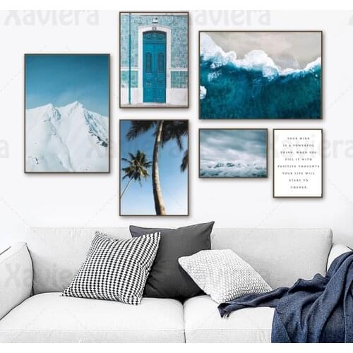 Scandinavian Beach Natural Scenery Poster Nordic Blue Landscape Canvas Painting Modern Wall Art Picture Home Decor Living Room