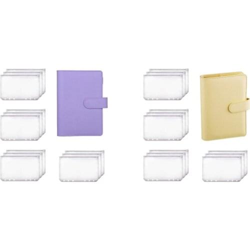 PPYY-2set A6 Binder Planner Purple/Yellow Notebook Binder and 24 Pieces 6 Hole Binder Zipper Folder,Binder Pockets