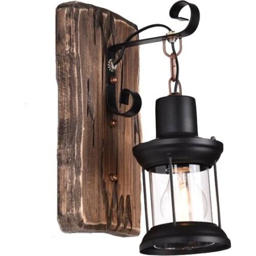 Industrial Nostalgic Wood Wall Sconce Personality Restaurant Bar Coffee Aisle Candle Wall Lantern Yard Garden Wall Mounted Lamp