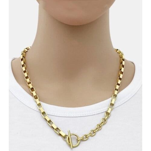 Simple 5mm Geometric Gold Silver Color Boxes Chain Jewelry Long Chain Pendants & Choker Necklace Party Gift Accessories 50cm