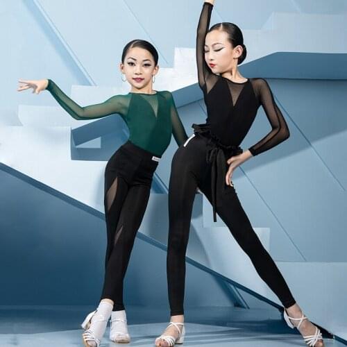Mesh Latin Dance Tops Girls Stage Costume Long Sleeve Ballroom Practice Wear Tango Modern Dance Wear Modern Dance Outfit JL3553