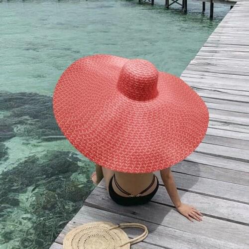 Summer Oversized 25cm Wide Brim Foldable Beach Hats For Women Large Straw Hat Uv Protection Foldable Sun Shade Hat Chapeau Femme