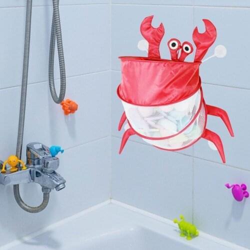 Bath Toys Storage Bag With Suction Cup Folding Bathtub Toy Holder Organizer Cute Animal Crab Design Durable Nylon Mesh