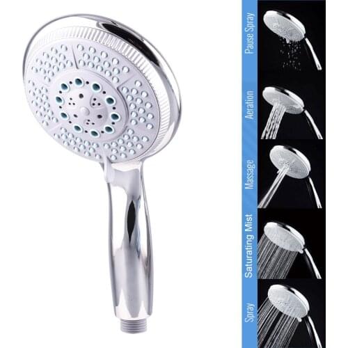 Universal Bath Shower Head 5 Mode Function Chrome Anti-Limescale Handset Five-Speed Medium-Large Hand Shower