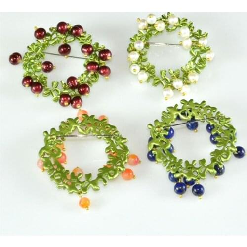 YDGY New Vintage Brooch Jewelry Green Purple Dye Natural Stone Paint Baking Accessories Scarves Buckle clasp