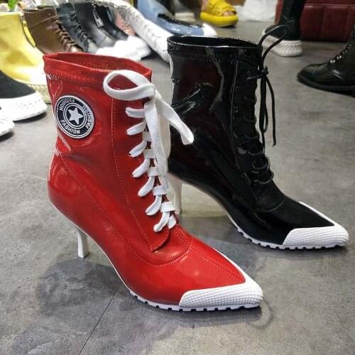 HOT Spring Boot Shoes Women New Arrival Patent Leather High heel 8CM Female Shoes Pointed Toe Ladys Shoes Female Boot European