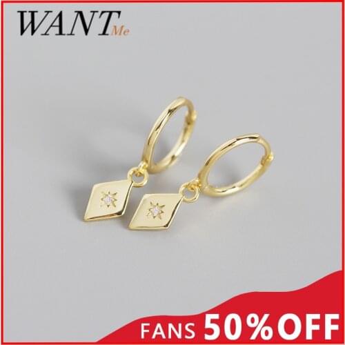 WANTME Real 925 Sterling Silver Simple Geometric Zircon Pendant Stud Earrings for Women Bohemian Chic Party Jewelry Accessories