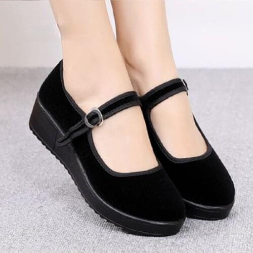 New 2021 Zapatos De Mujer Lady Casual Black Light Weight Cloth Shoes Women Retro Comfortable Buckle Strap Dance Shoes