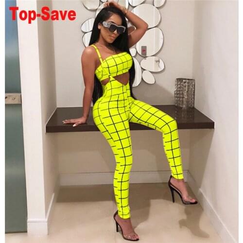 Elegant Tracksuit Women Jumpsuit Neon Green Suspenders Women Set Plaid Female Two Piece Set Sexy Strapless Bodycon Matching Sets