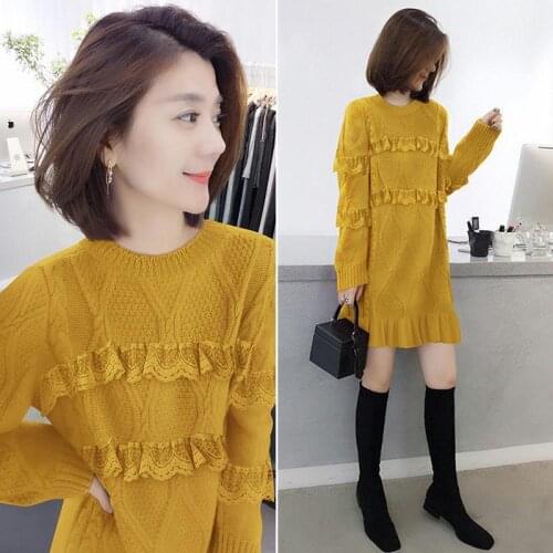 Woman Sweaters Pullover 2021 Autumn Winter Loose round Neck Pleated Sweater Women Knitwear Dress Women Femme Chandails