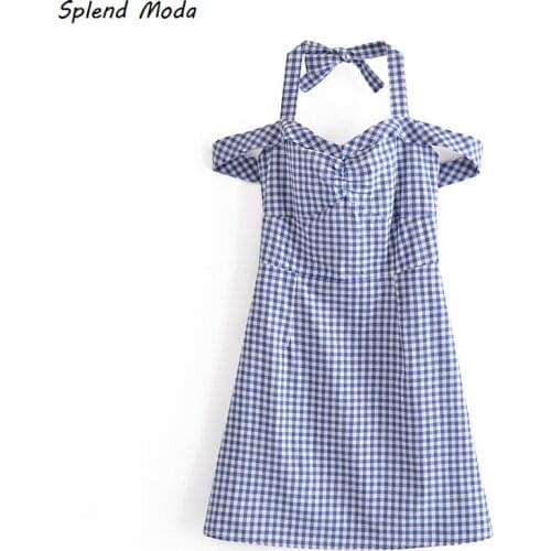 Splend Moda 2021 Summer New French Vintage Neck-Mounted Lace-Up A-Line Women Dress Slim Slash Neck Mini Fashion Vestido