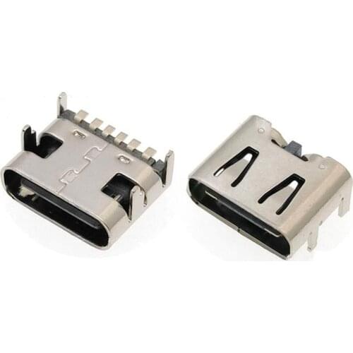 10pcs/Lot USB 6Pin Connector Micro USB Socket Type C 3.1 Female Placement DIP For Mobile Phone Charging Port Socket