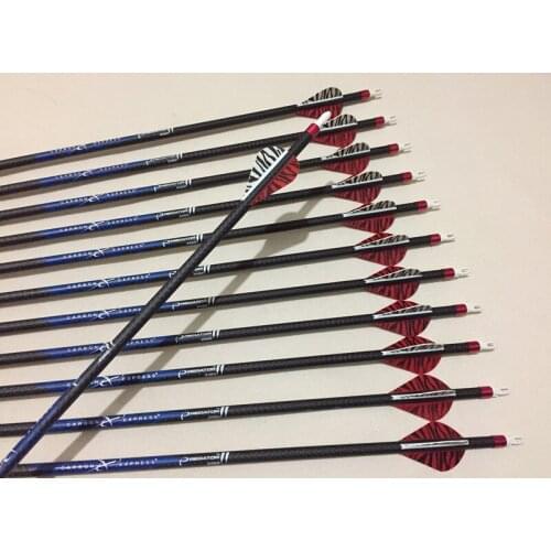 12pcs Carbon Arrow 3K weave arrow shaft Spine340 ID6.2mm 2" stripe arrow vane arrow insert 100grain arrowhead for compound bow