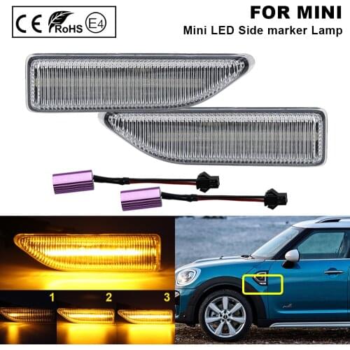 2Pcs Clear Lens Dynamic sequential LED Side Marker Light Turn Signal Lamp For MINI Countryman F60 2017 2018 2019 2020 2021 Amber