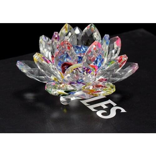 85mm Rainbow Color Pure K9 Nature Crystal Lotus Flower Crafts for Home Fengshui Decoration