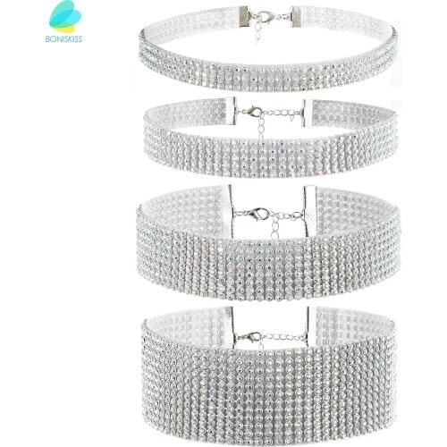 BONISKISS Luxury Big Wide Bling Crystal Womens Chocker Necklace Set Of 4 Size