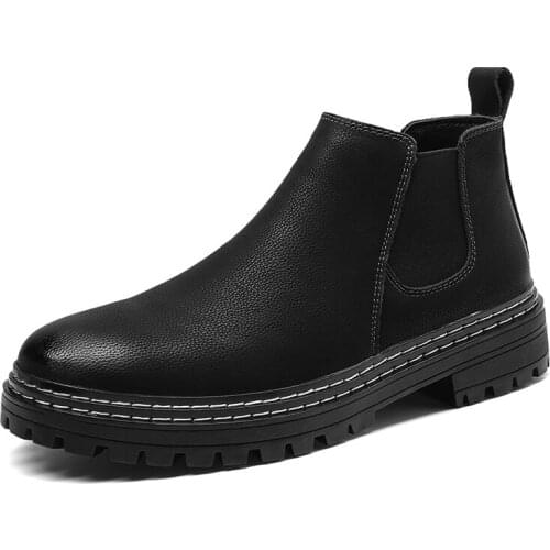 Fashion Men Ankle Boots Genuine Leather Waterproof Non-slip Chelsea Boots Short Plush Warm Casual Elastic Boots Big Size